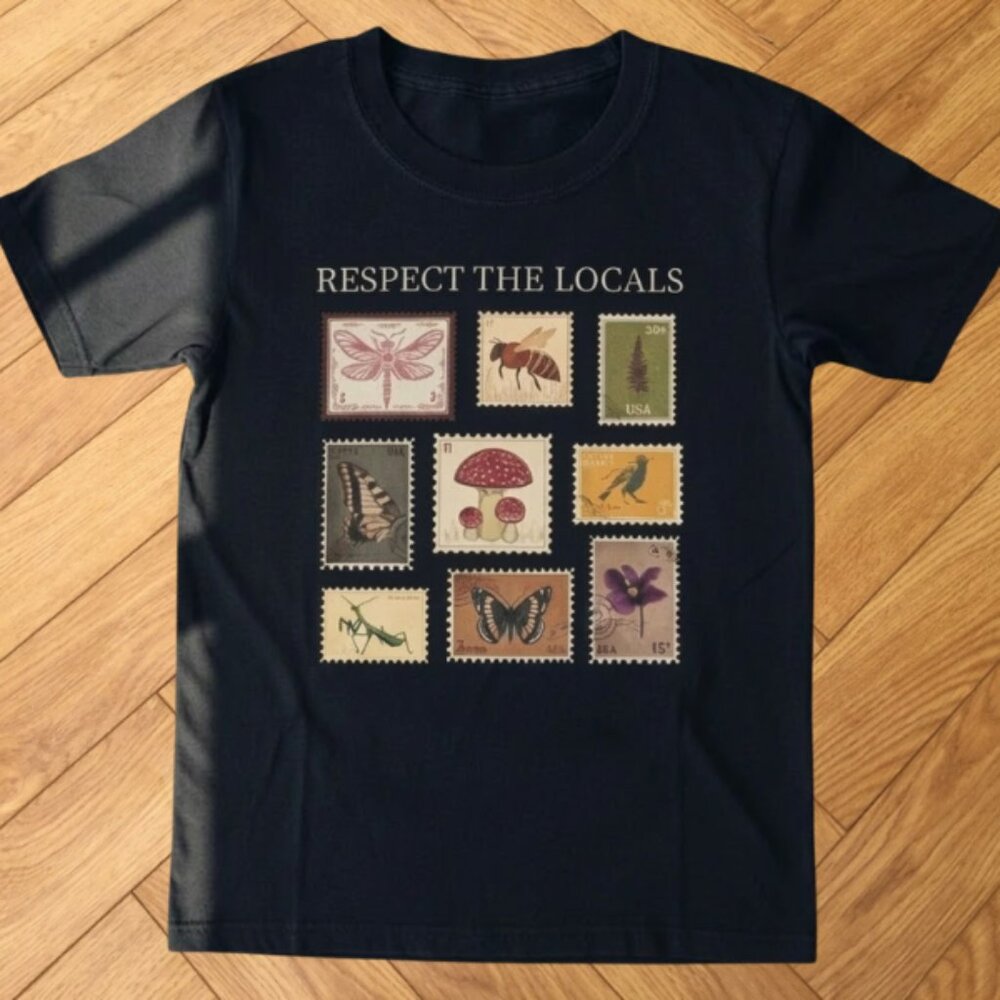Black - Respect The Locals Nature Graphic T-Shirt Wildlife Stamp Art